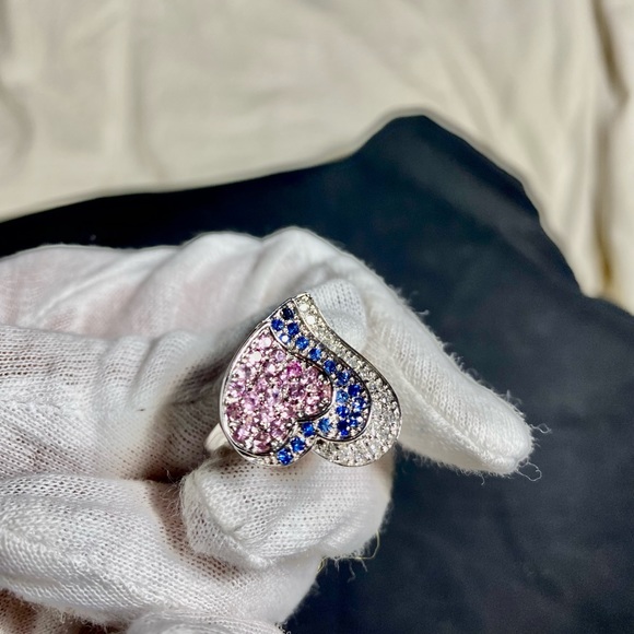 SALE ✅ NEW  14 KARATS WHITE GOLD RING WITH DIAMONDS,SAPPHIRE,PINK QTS - Picture 8 of 13